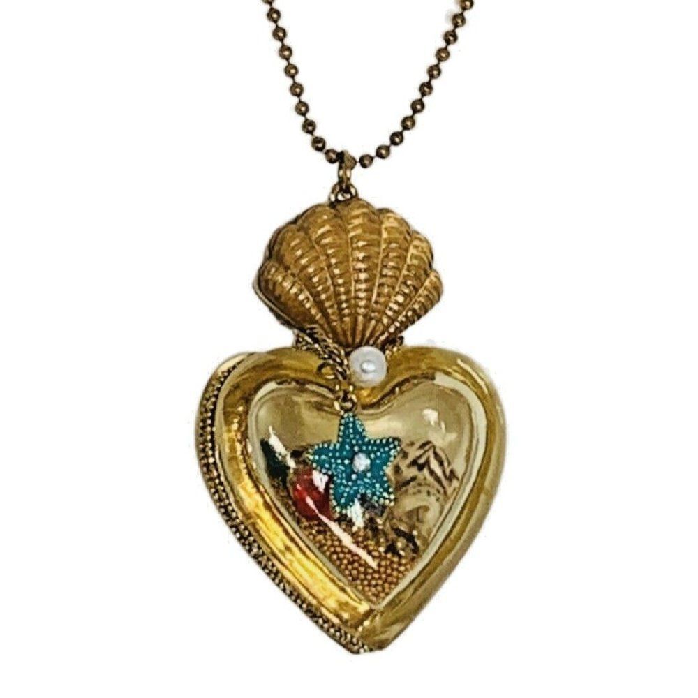 VTG Betsey Johnson Seashell Heart Bottle Icy Crystal Necklace 34" Mermaids Tail